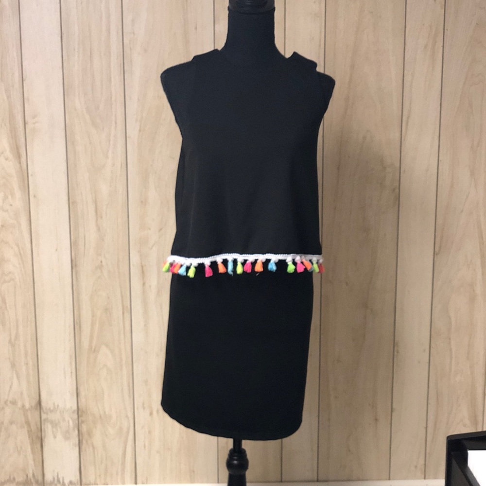Black Multicolor Pom-Pom Dress